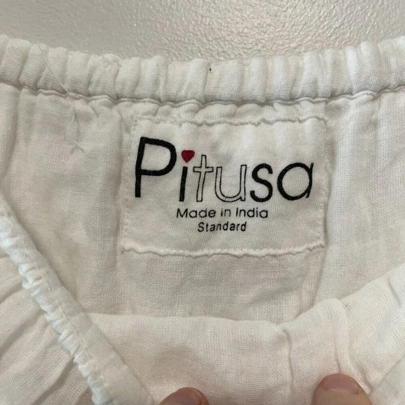 Pitusa White Off-Shoulder Swim Coverup with Multicolor Pom Poms - Picture 6 of 9